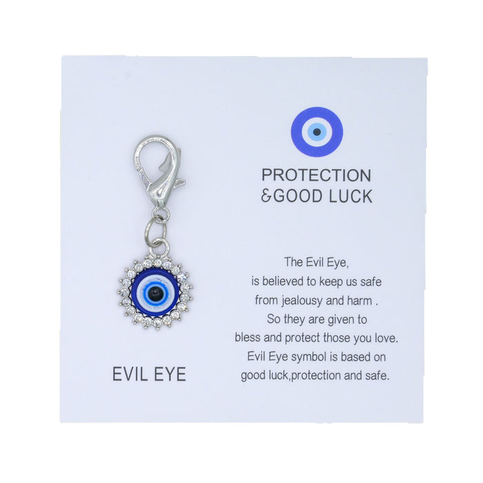 Wholesale Good Luck Card Diamond Devil's Eye Keychain Pendant