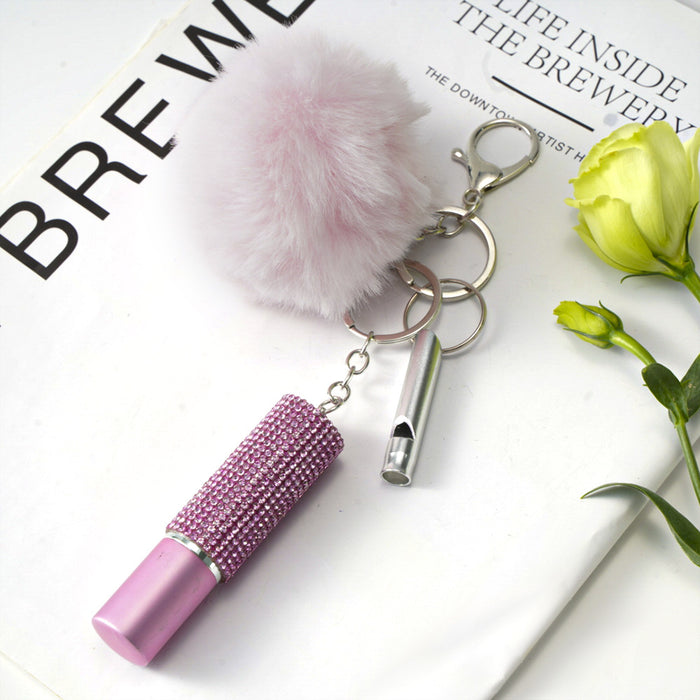 Wholesale Plastic Pressed Perfume Bottle Diamond Keychain Fur Ball 3-Piece Set JDC-KC-ZY041