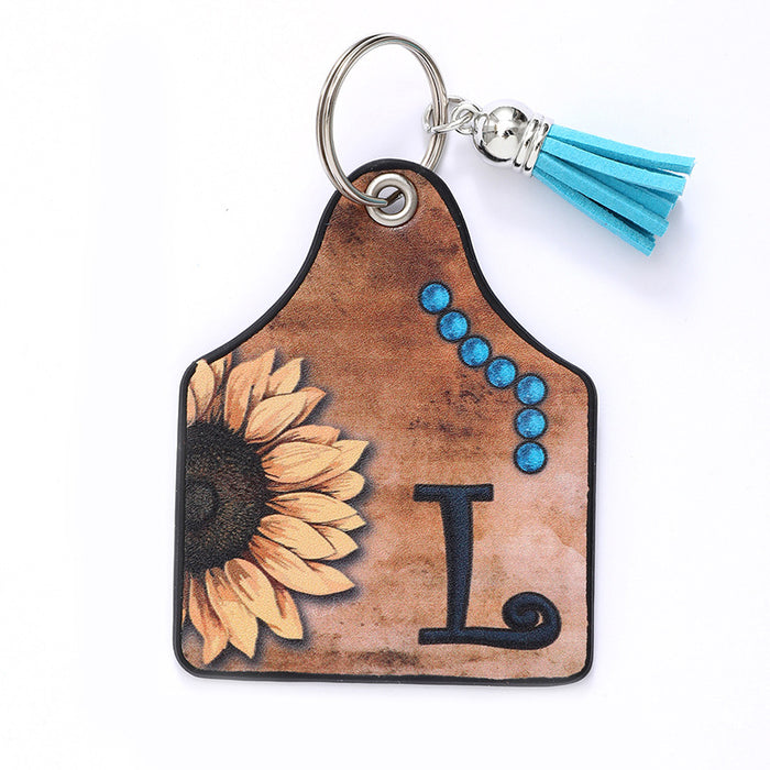Wholesale Leather Sunflower Letter Tassel Keychain Pendant