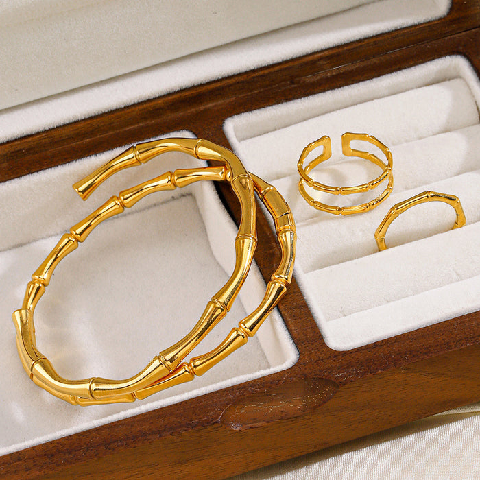 Wholesale women's Bracelet and rings bamboo joint suit titanium Stainless steel plated bamboo jewelry