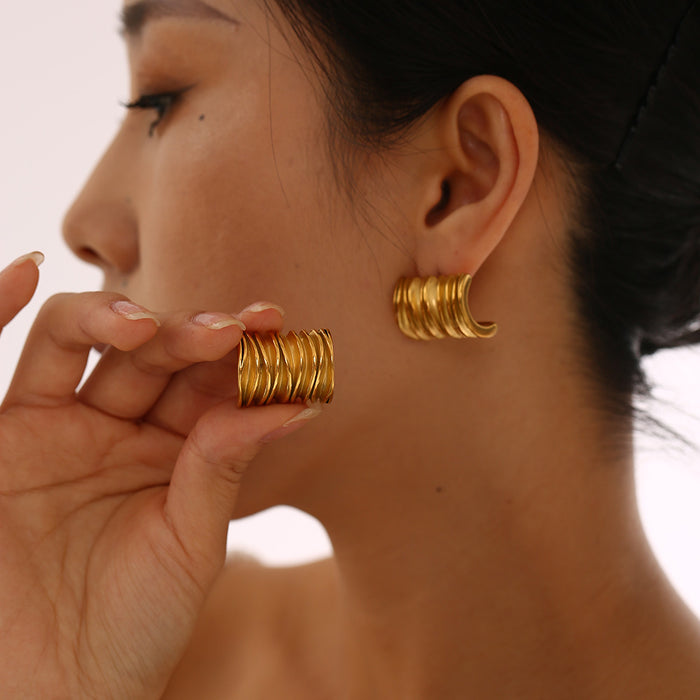 Wholesale Stainless steel patterned earrings, personalized square wave thread earrings, color preservation wholesale