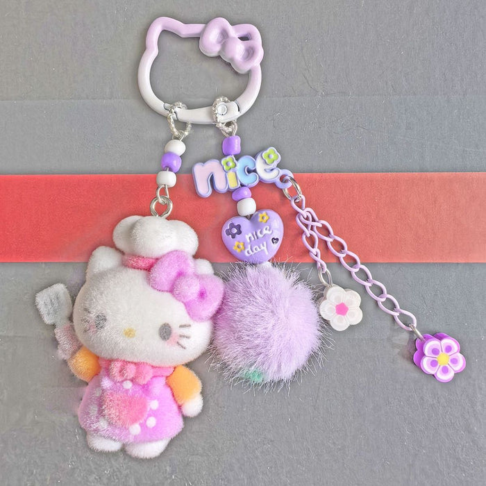 Wholesale Dopamine Style Cute Cat Ear Flocked Phone Charm Bag Keychain Pendant DIY Accessory