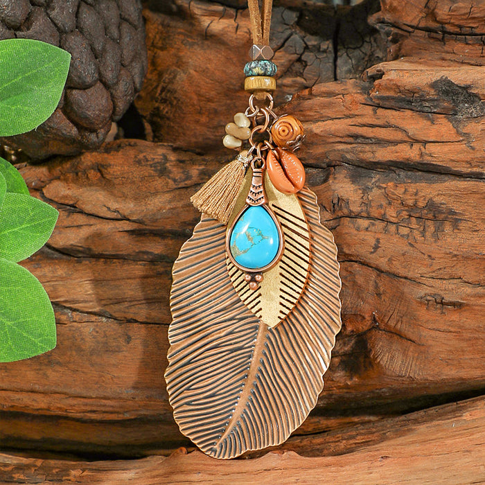Wholesale Retro Bohemian Tassel Pendant Necklace Zinc Alloy Electroplated Geometric Pendant MOQ≥2
