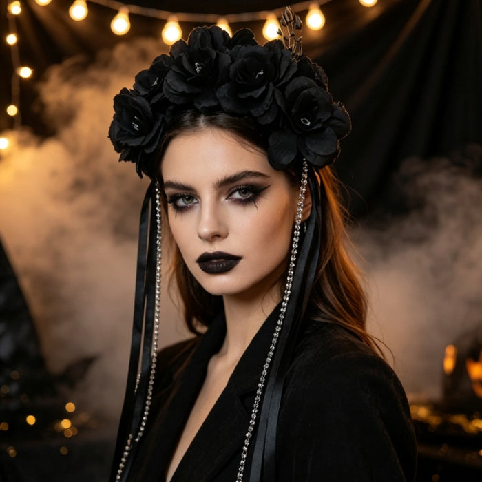 Wholesale Black Rhinestone Tassel Gothic Headband  Party Cosplay Fashion Accessory