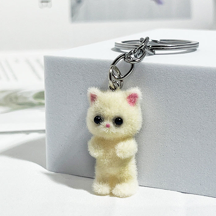 Wholesale Flocking cartoon cute beige cat pendant mobile phone key chain jewelry