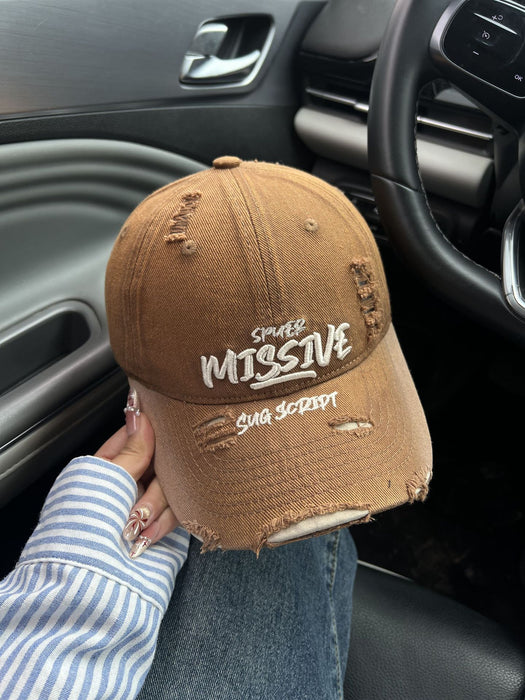 Wholesale Embroidered baseball cap with perforated letters, versatile sunshade and sun protection hat