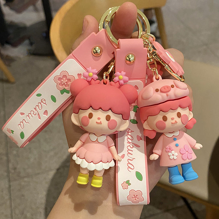 Wholesale Pink cherry blossom girl key chain