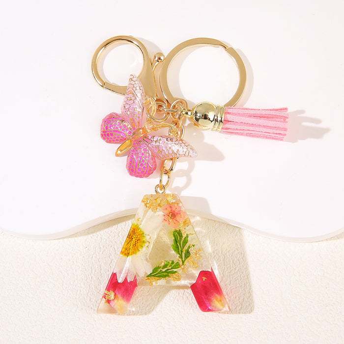 Wholesale Glue Dried Flower English 26 Letter Keychain Daisy Petal Letter Keychain  Pendant