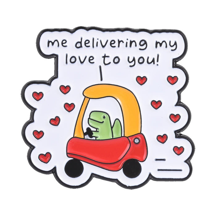 Wholesale Me Delivering My Love Cute Dinosaur Brooch Flowers Design Zinc Alloy Pin