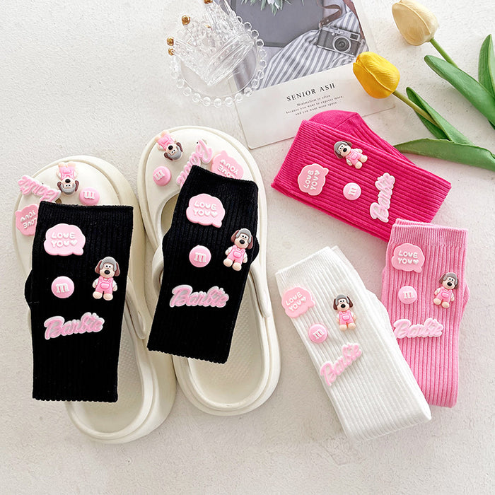 Wholesale White  Pile Socks for Women Dopamine Socks Design Niche Cartoon Sports Mid-Length Socks
