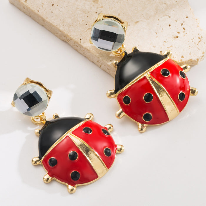Wholesale red crystal ladybug unique earrings women's retro exaggerated earrings jewelry