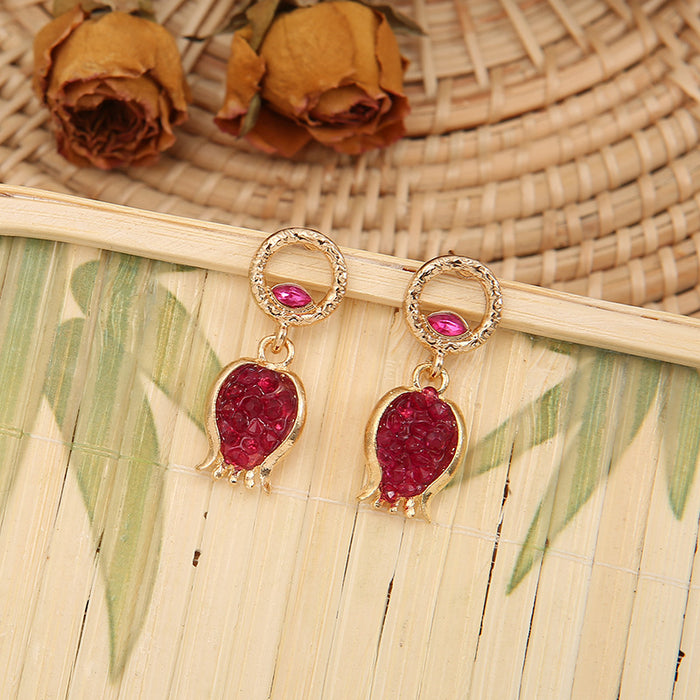 Wholesale Alloy Pomegranate Earrings Fruit Design Electroplated Finish