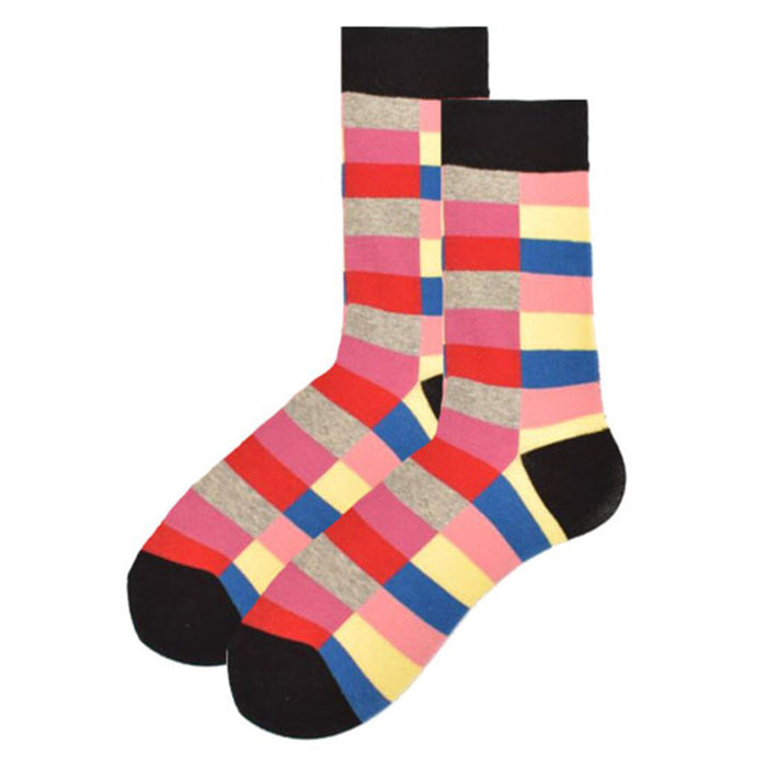 Wholesale Colorful Men's Cotton Socks with Contrasting Checkered Stripes JDC-SK-CG014