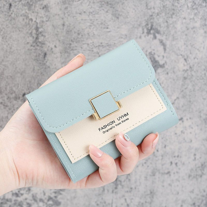 Wholesale Light Pink PU Folding Wallet Korean Style Solid Color Rivet Resale MOQ≥3