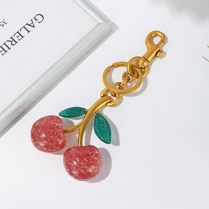 Wholesale Crystal Pink Cherry Gold-plated Keychains