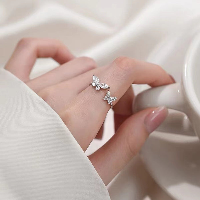 Wholesale Butterfly ring, female niche design, high-end, light luxury, index finger ring, versatile and open mouth ring