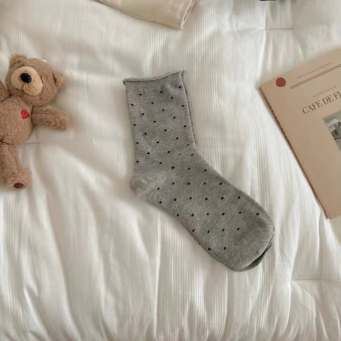 Wholesale Curled edge polka dot socks, mid tube socks, simple pile socks, long socks