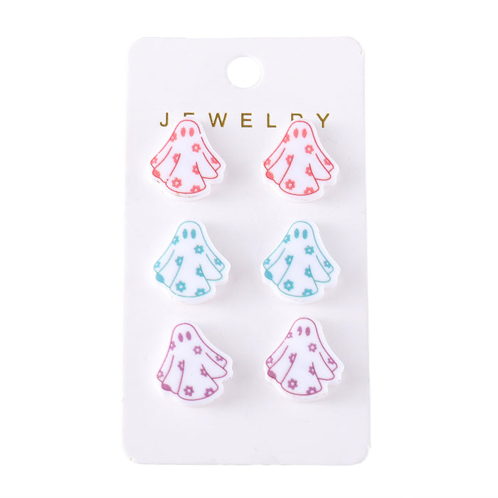 Wholesale Acrylic Ghost Earring Set Cute Colorful Flower Design