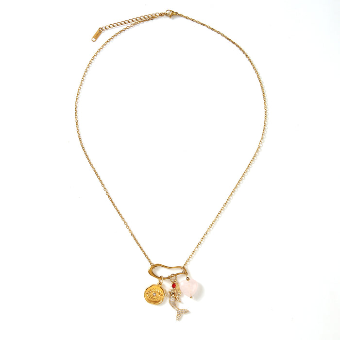 Wholesale Personalized original design stainless steel natural stone necklace with heart pendant matching