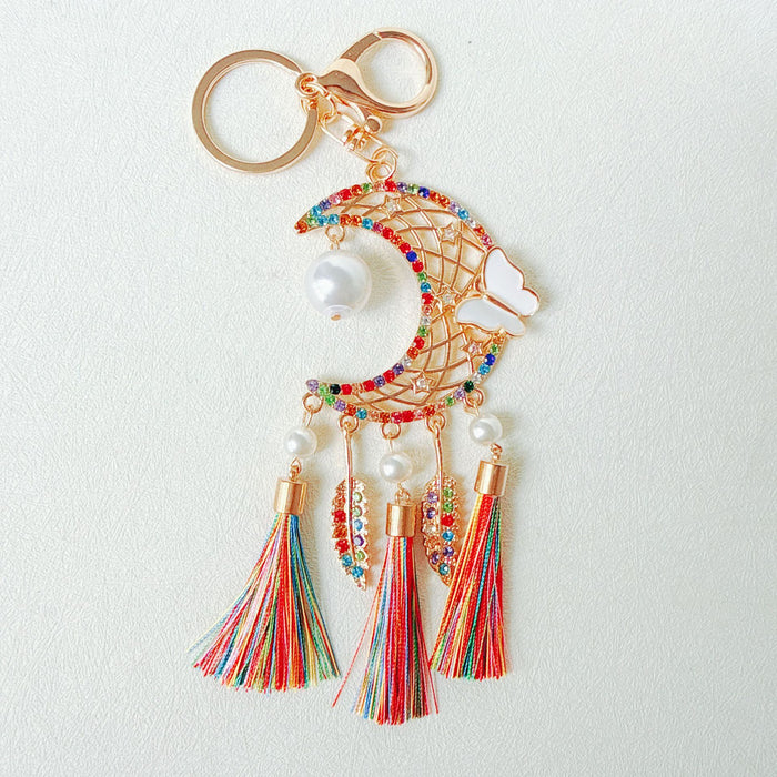 Wholesale Pink Dream Catcher Keychain Rhinestone Tassel Feather Zinc Alloy Chic Gift MOQ≥12