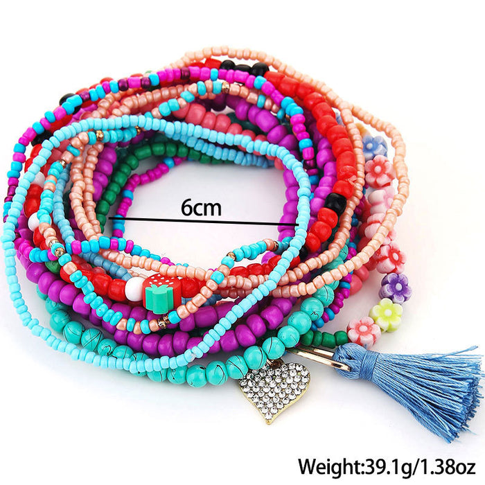 Wholesale 13pieces/pack Stackable Strawberry Bracelet Hand-woven Rice Beads Tassel JDC-BT-Gute003