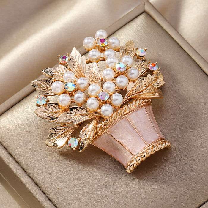 Wholesale Glazed Pearl Flower Brooches Pin Ancient Vintage Rhinestone Accessories