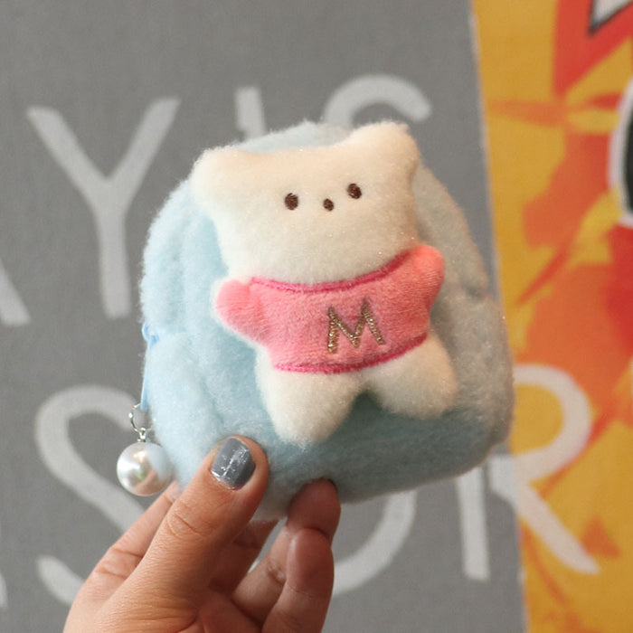 Wholesale Trendy Plush Bear Backpack Coin Purse Solid Purple Cute Card Holder Keychain Wallet For Women