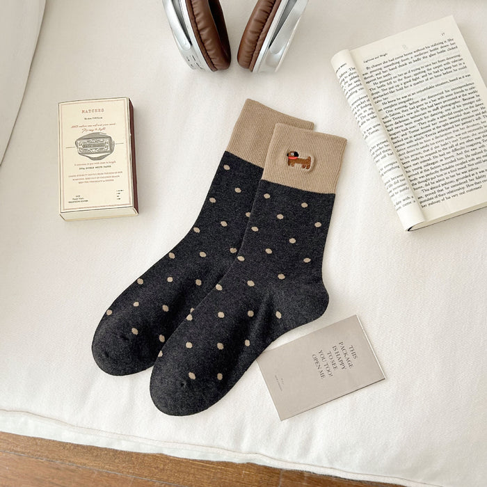 Wholesale Socks Embroidered Cute Combed Cotton Socks Mid tube Socks Boneless Loose Mouth Stacked Socks