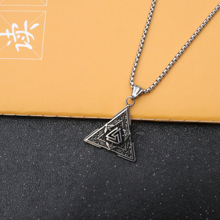 Wholesale Retro triangular rune titanium steel pendant, fashionable stainless steel necklace accessory