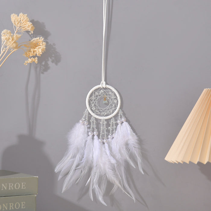 Wholesale Crystal car pendant exquisite interior decoration feather dream catcher net wind chime rearview mirror interior decoration