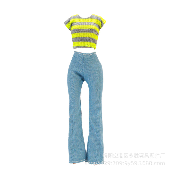 Wholesale doll versatile  travel variety of striped shirt jeans toy accessories