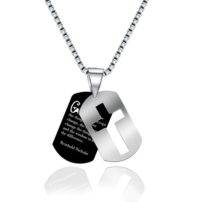 Wholesale Men's necklace stainless steel military brand hollow cross pendant stainless steel engraved necklace