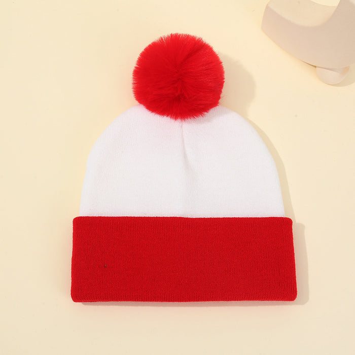 Wholesale Christmas Party Red and White Hat  Knitted Hat  Color-Blocked Woolen Hat Cuffed Dome Knitted Hat