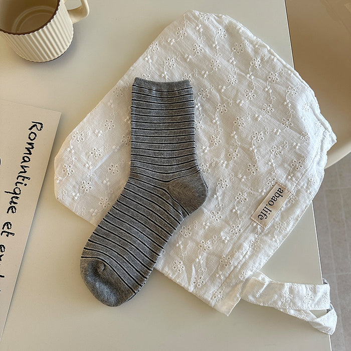 Wholesale Boneless striped socks, mid tube socks, new versatile cotton stacking socks