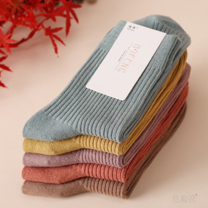 Wholesale Socks made of pure cotton, versatile in the middle tube, double needle long socks, thick socks, simple and solid color
