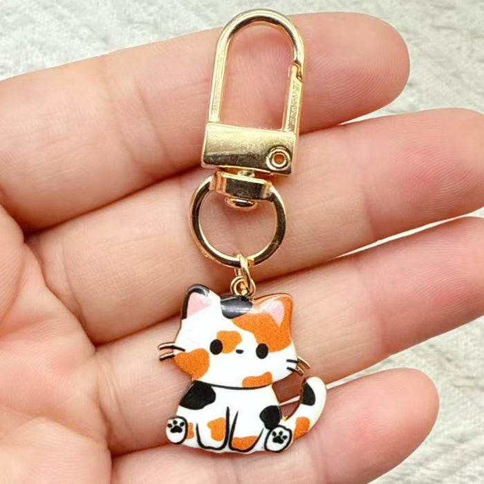 Wholesale 10pcs Cartoon Alloy Printed Pendant Cute Kitten Keychain Animal Series Metal Key Ring Bag Charm Accessory
