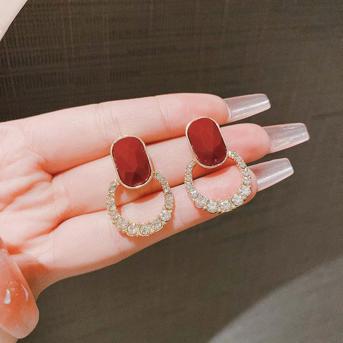 Wholesale Silver Needle New Geometric Full Diamond Earrings and Earrings, with a niche design and simple temperament, wholesale of earrings