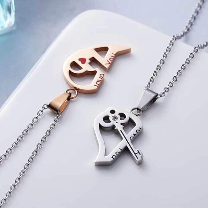 Wholesale Key-shaped couple heart necklaces