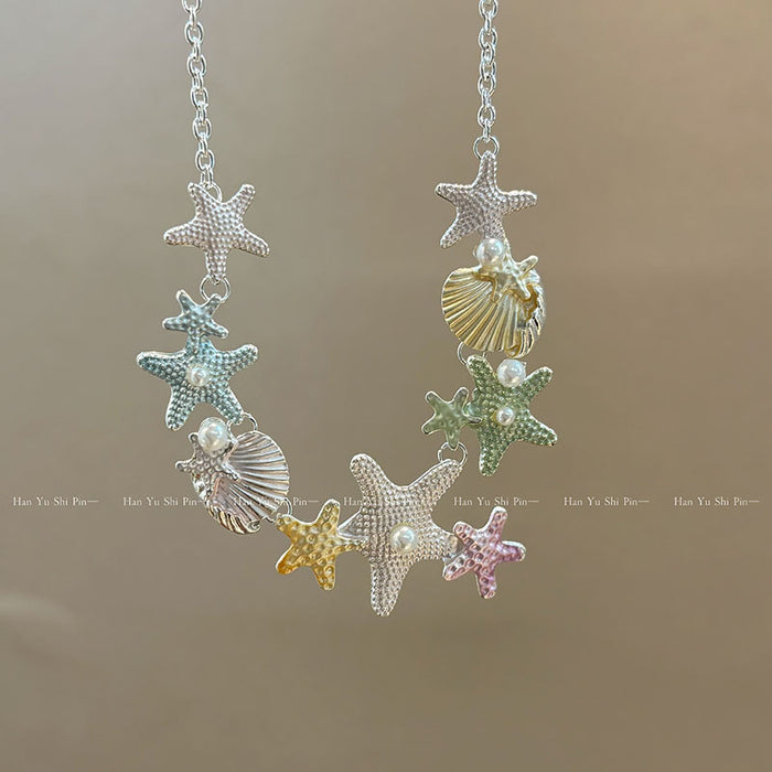 Wholesale Beach Vacation Sea Starfish Shell Bracelet Women' s Bohemian Pearl Earrings