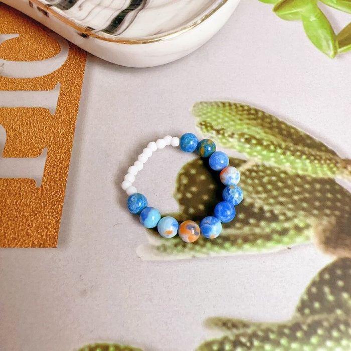 Wholesale Strong light freshwater pearl ring, retro red agate index finger ring, elastic rope ring, stackable ring