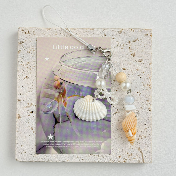 Wholesale Ocean Pearl Shell Style Pendant Ins Style Beaded Mobile Phone Chain Pocket Keychain