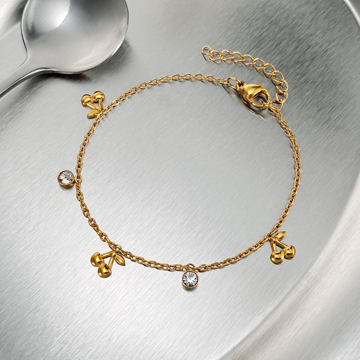 Wholesale All-match Design Sense Stainless Steel Cherry Bracelet Diamond-encrusted