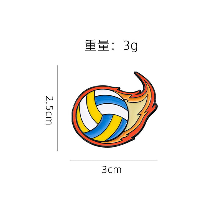 Wholesale Flame Ball Brooch Basketball Football Sports Gift Metal Paint Badge