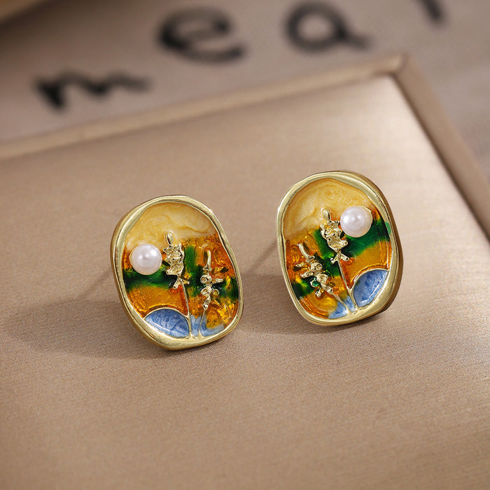 Wholesale Retro Zinc Alloy Earrings with Green Flower Design Jewelry Accessory