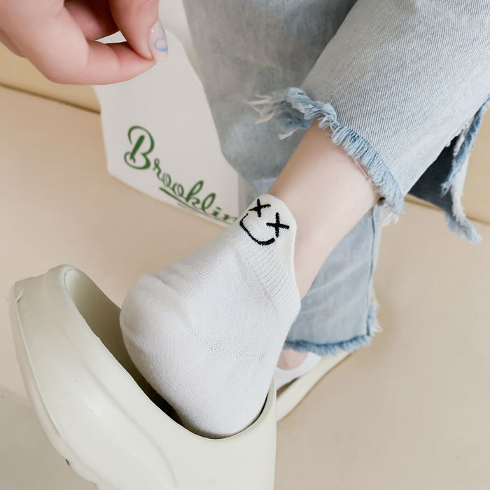 Wholesale Socks, boat socks, cute smiling face embroidery, invisible socks, cotton socks, shallow mouth socks