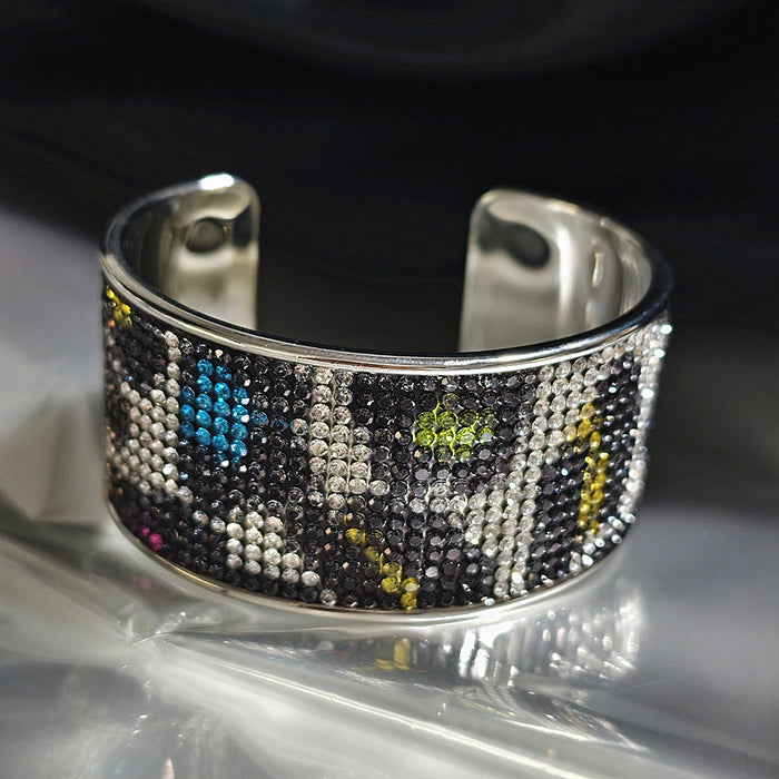 Wholesale Leopard Print Rhinestone Bangle Bracelet Silver Plated Open Cuff Fashion Jewelry Accessory