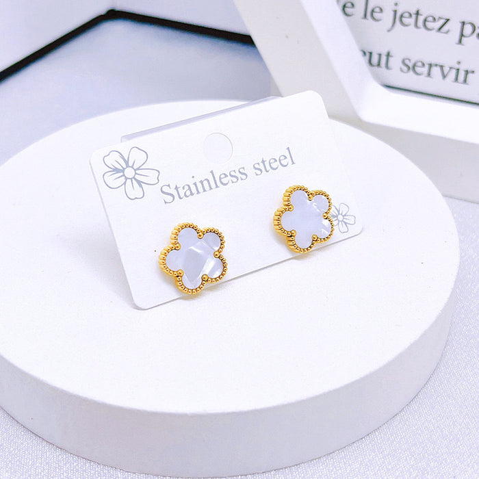 Wholesale Stainless Steel Five-Leaf Clover Bracelet Necklace Earring Set