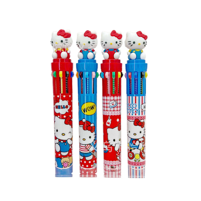 Wholesale 6pcs Red and Blue Cat Ten-Color Cartoon Pen