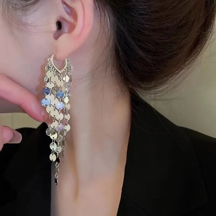 Wholesale Tassel earrings with exaggerated ear loops, niche design, light luxury, fashionable temperament, earrings