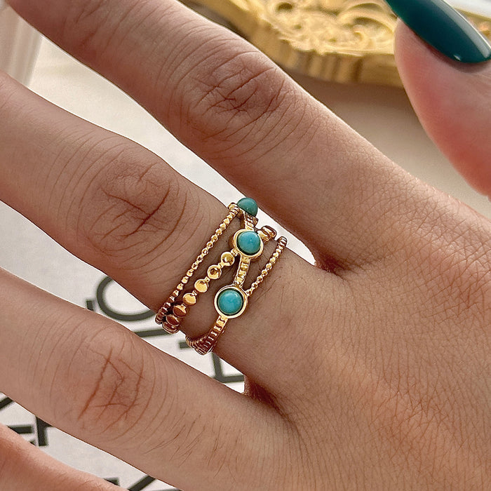 Wholesale Stainless Steel Gold Turquoise Adjustable Rings